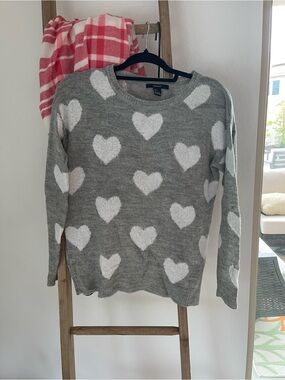 Forever 21 Gray Sweater with White Heart Pattern